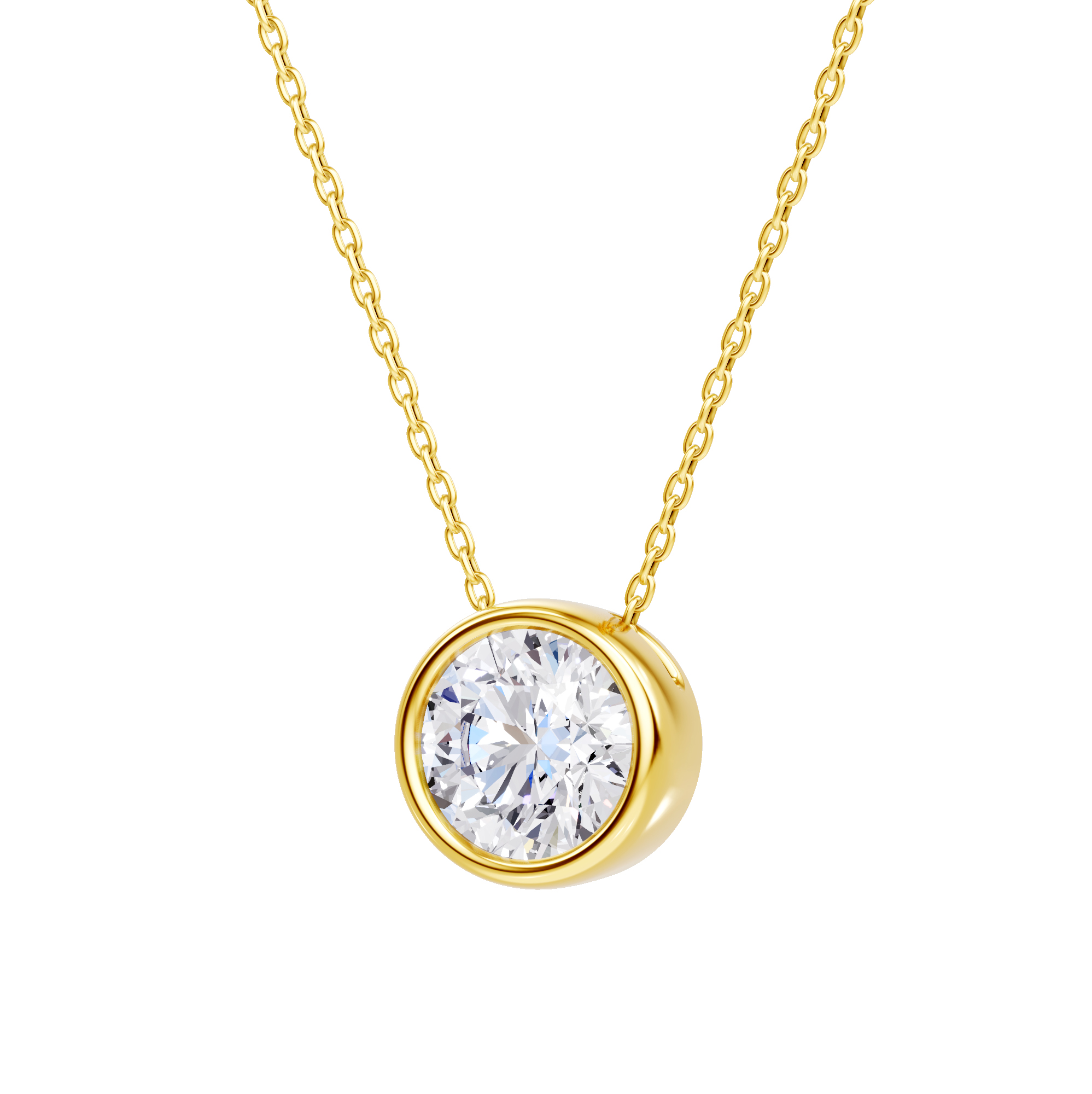 14K Yellow Gold Floating Round Lab Diamond Bezel Pendant